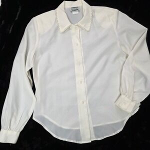 Separate Issue Sheer‎ Blouse Women Medium Cream Scalloped Lace Vintage Style GUC
